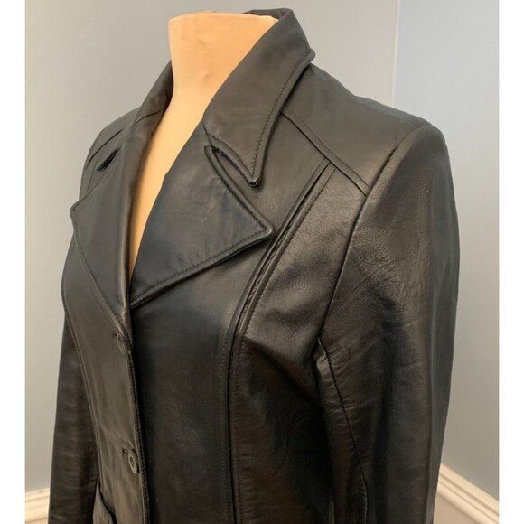Wilsons Leather Jacket Womens M Pelle Studio Blazer Lined Fitted Soft Black Y2K - Picture 2 of 12